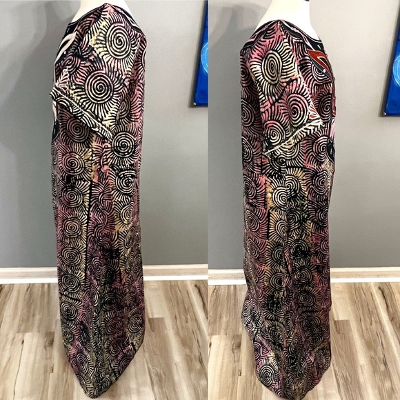 Women’s African Adire Ankara dress w/Head Wrap Pink and Deep Blue-Green - Picture 9 of 10